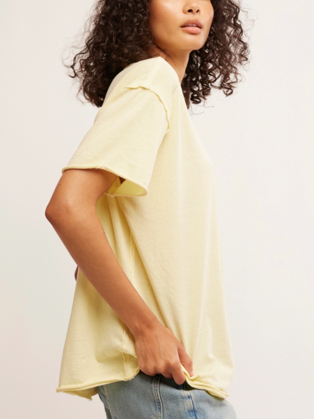 we the free - Nina Tee Shirt Short Sleeve Cotton Oversized Yellow Top - Large